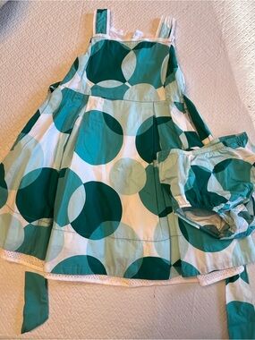 The Children's Place Cotton White Dress w/Green Geometric Circles full skirt 4T